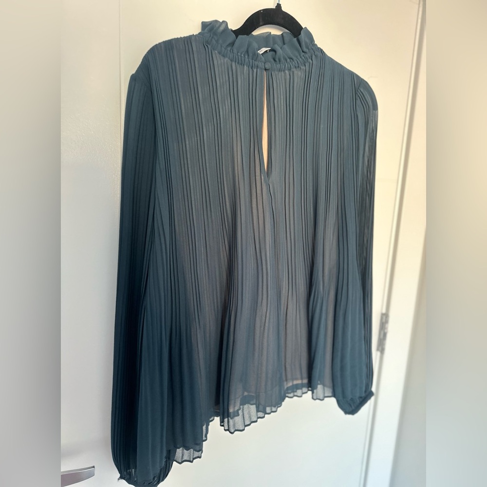 SAMSOE SAMSOE Lady Is Blouse Midnight Navy XS Pleated Keyhole Top - Picture 3 of 9